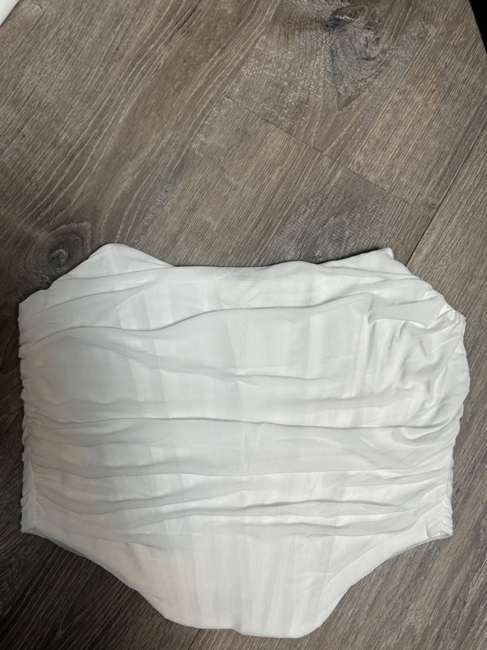 Strapless White Ruched Corset Crop Top